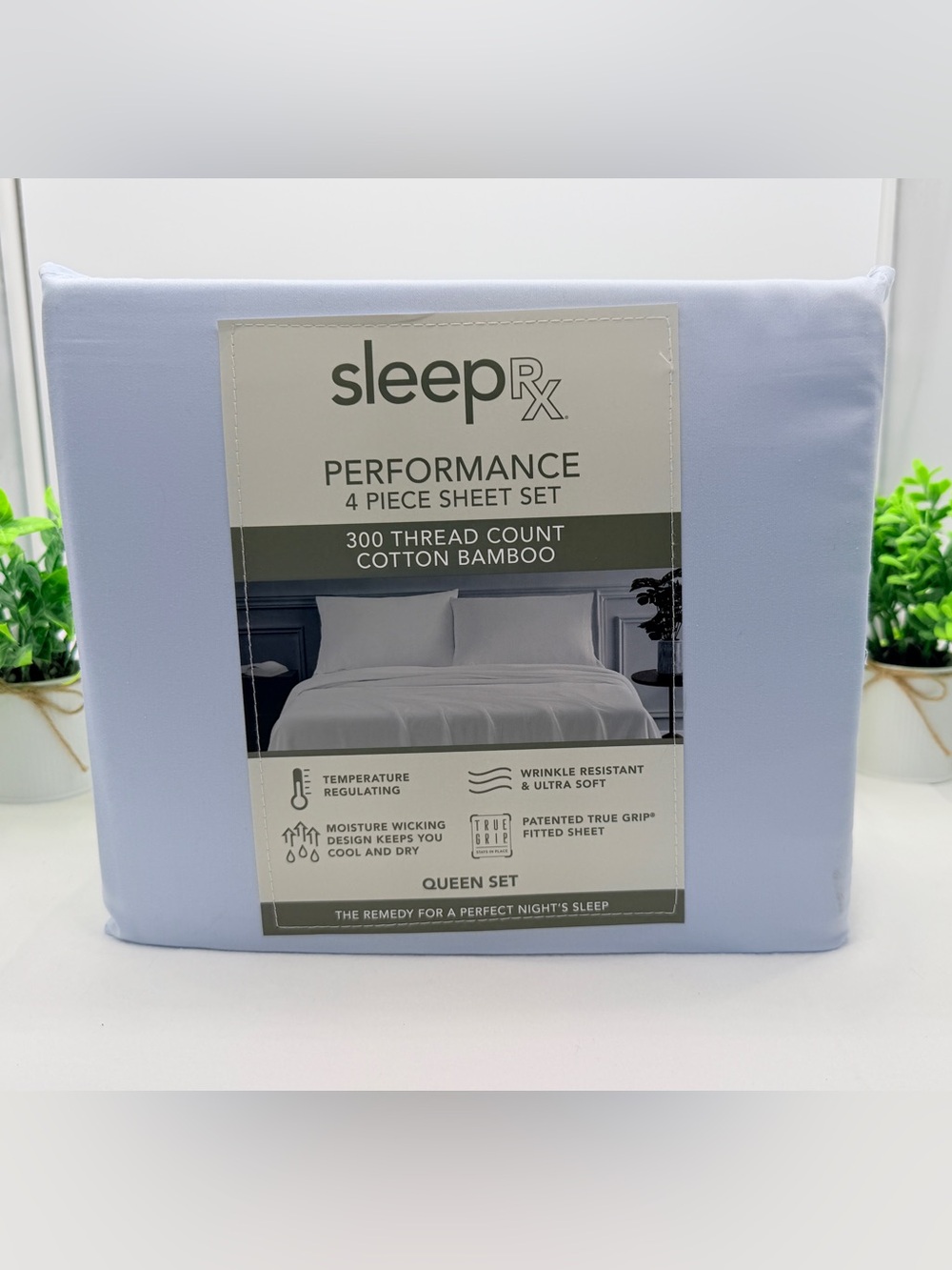 Sleep RX 300 Thread Count 4-pc Queen Sheet Set from Macys, Light Blue
